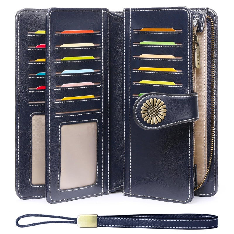 SENDEFN Wallets for Women Leather Credit Card Holder with RFID Blocking Large Capacity Wristlet - Image 1